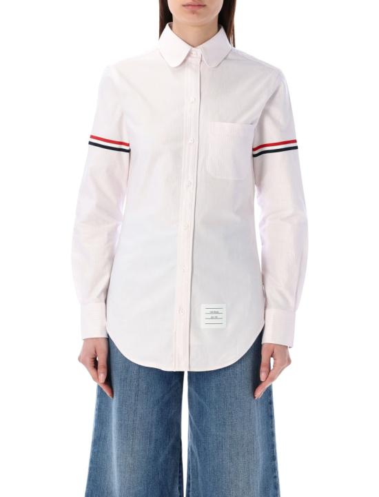 26SS 톰브라운 클래식 스트라이프 옥스포드 암밴드 라운드 칼라 셔츠 FLL019E00098680 White - THOM BROWNE
