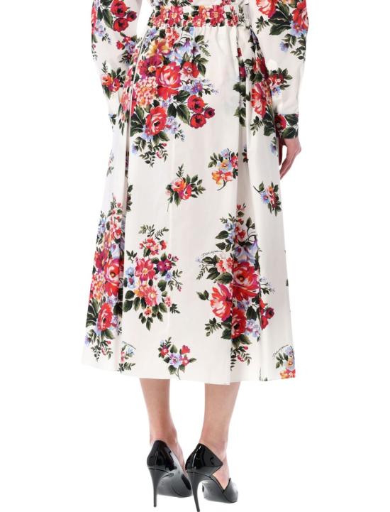 26SS 돌체앤가바나 플라워 부케 프린트 미디 스커트 F4DC7THS5UUHA5ZO White - DOLCE & GABBANA