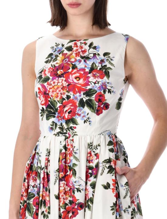 26SS 돌체앤가바나 플라워 부케 프린트 코튼 드레스 F612PTHS5UUHA5ZO White - DOLCE & GABBANA