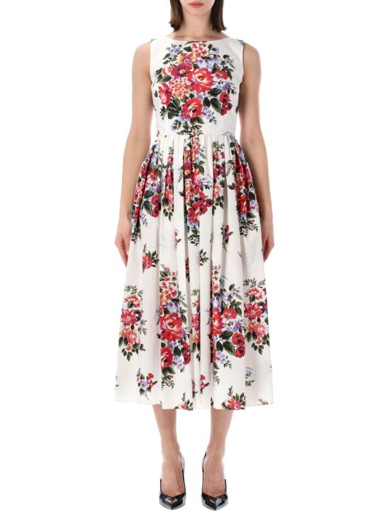26SS 돌체앤가바나 플라워 부케 프린트 코튼 드레스 F612PTHS5UUHA5ZO White