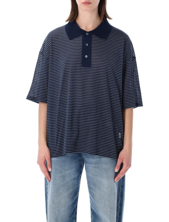 26SS 아미 코튼 스트라이프 아미 드 하트 폴로 잉크 UPL422JE0212A044 Blue