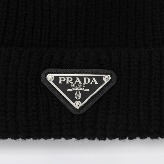 26FW 프라다 트라이앵글 로고 니트 비니 2HC4263IM Black - PRADA