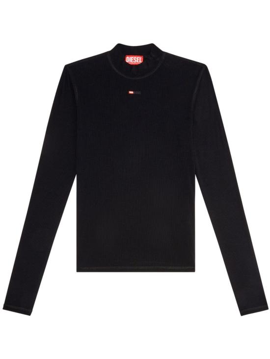 26FW 디젤 T 목키 Ls 마이크로디브 모크넥 립드 티셔츠 A10399 0BLAN9XX Nero