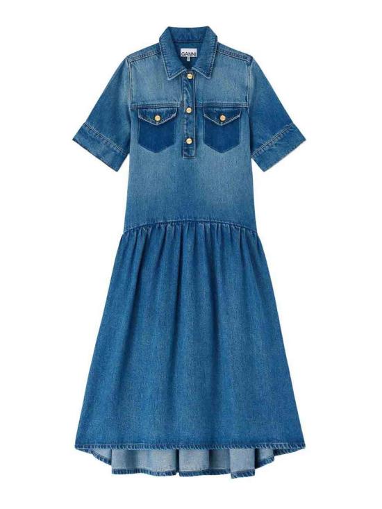 26SS 가니 라이트 워시드 데님 드레스 A1030154091 Medium Wash