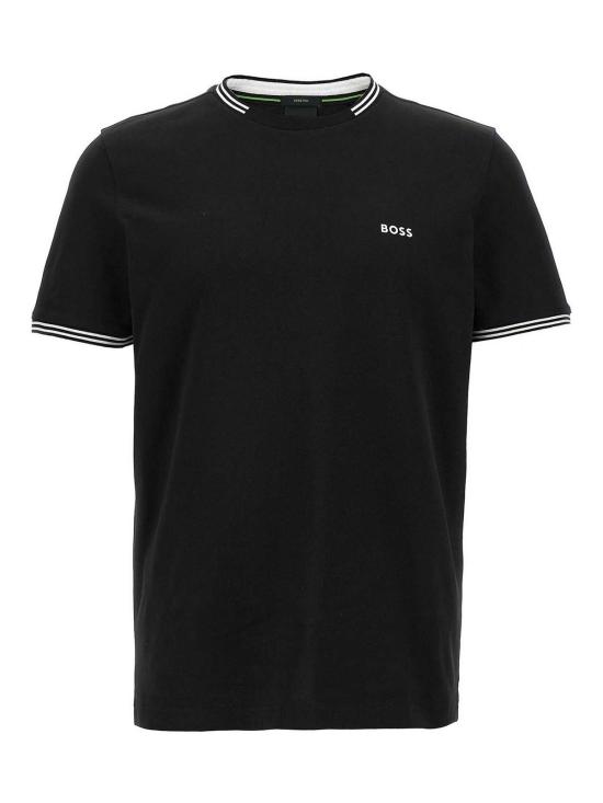 26SS 휴고보스 스트라이프 & 로고 스트레치 코튼 티셔츠 50521245001 Black