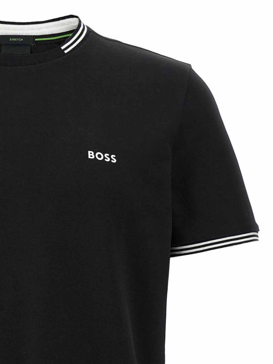 26SS 휴고보스 스트라이프 & 로고 스트레치 코튼 티셔츠 50521245001 Black - HUGO BOSS