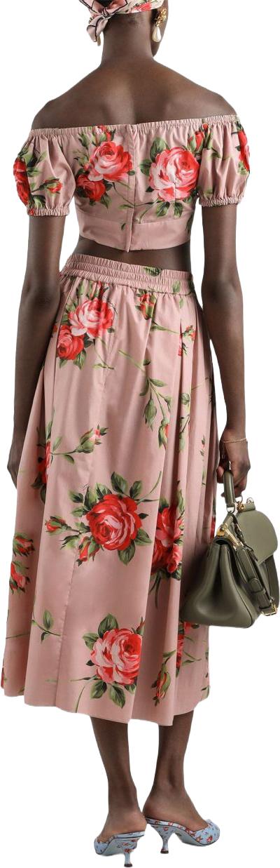 26SS 돌체앤가바나 로즈 부케 프린트 미디 스커트 F4DC7THS5UTHF5ZN PINK - DOLCE & GABBANA