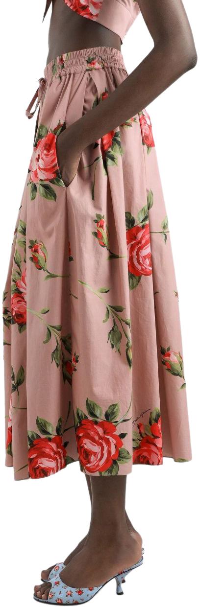 26SS 돌체앤가바나 로즈 부케 프린트 미디 스커트 F4DC7THS5UTHF5ZN PINK - DOLCE & GABBANA