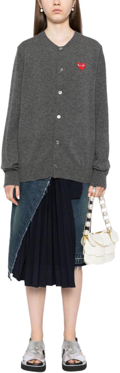 25FW 꼼데가르송 플레이 레드 하트 니트 가디건 AXN0073 GREY - COMME DES GARCONS