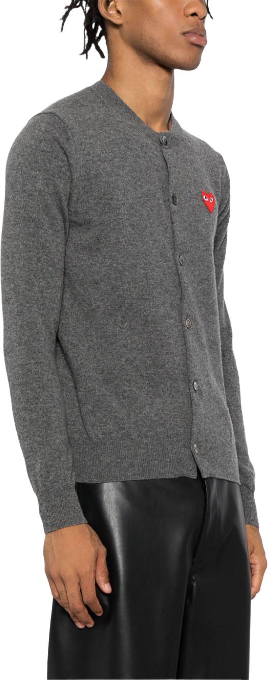 25FW 꼼데가르송 플레이 레드 하트 니트 가디건 AXN0073 GREY - COMME DES GARCONS