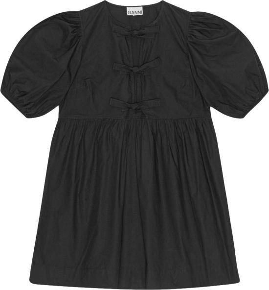 26SS 가니 코튼 포플린 타이 스트링 미니 드레스 F9005099 BLACK