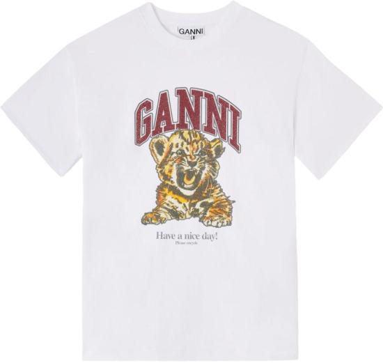 26SS 가니 코튼 저지 비디드 타이거 티셔츠 A105006011038151 WHITE