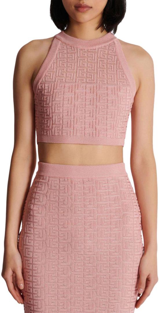  발망 민소매 티셔츠 DF1AB026KG96OIW PINK - BALMAIN