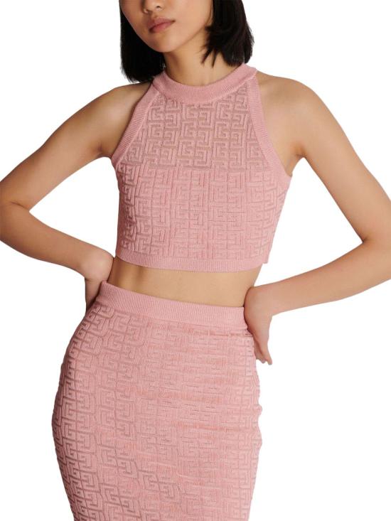  발망 민소매 티셔츠 DF1AB026KG96OIW PINK - BALMAIN