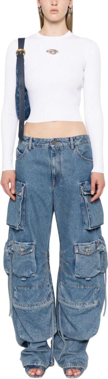 26SS 디젤 M-발라리 오발 D 립 니트 비스코스 블렌드 탑 A153280DLAX100 WHITE - DIESEL