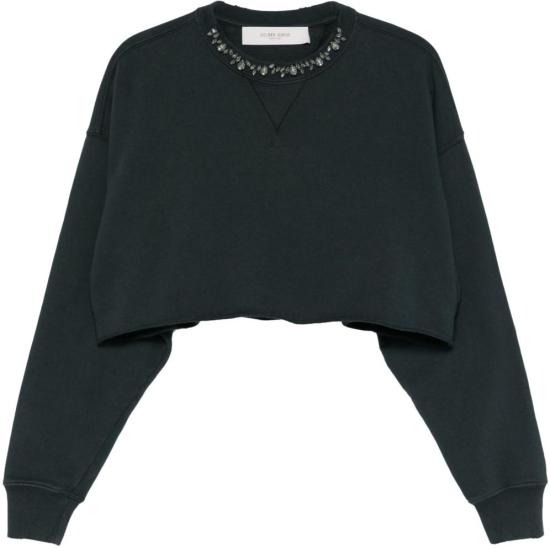 26SS 골든구스 크리스탈 프론트 크롭 코튼 스웨트셔츠 GWP02203P00189690456 BLACK