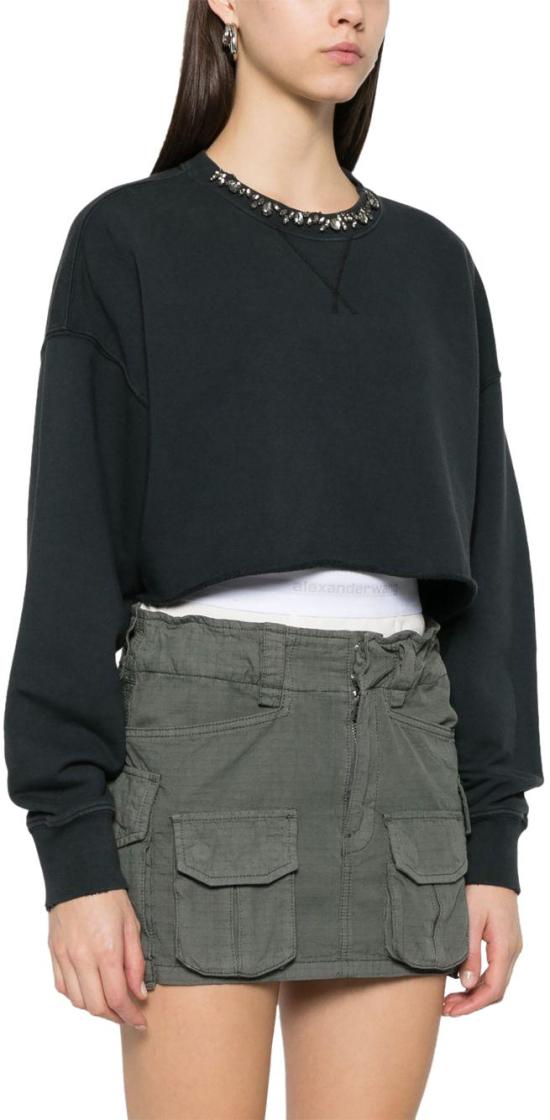 26SS 골든구스 크리스탈 프론트 크롭 코튼 스웨트셔츠 GWP02203P00189690456 BLACK - GOLDEN GOOSE