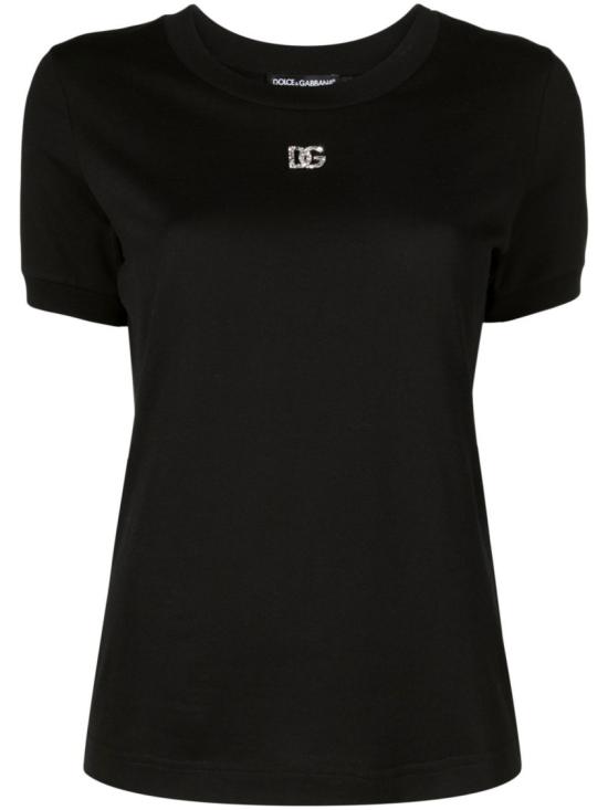  돌체앤가바나 크리스탈 DG 로고 코튼 티셔츠 F8N08Z G7B3U Black