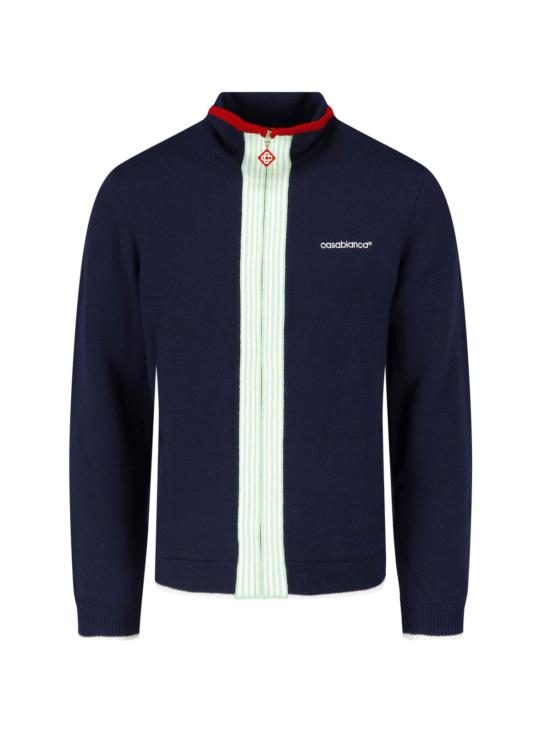 26FW 카사블랑카 집업 니트 M PF26 KW 845 01 NAVY Blue