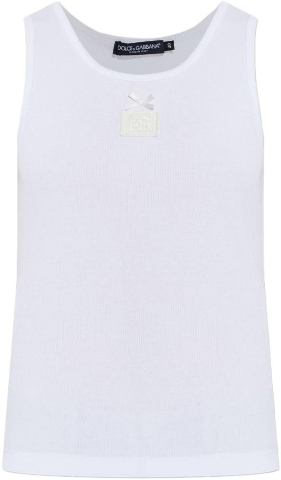 26SS 돌체앤가바나 DG 자수 & 라인스톤 립 탱크탑 F8V40ZGDDCPW0800 WHITE