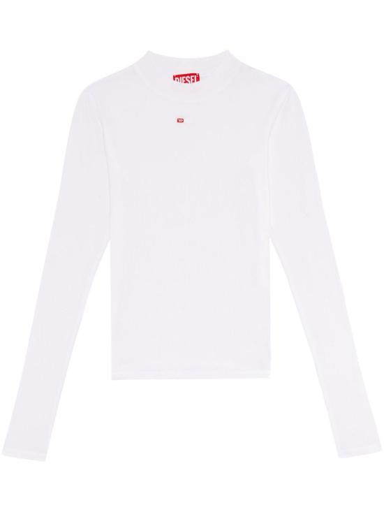 26FW 디젤 T 목키 Ls 마이크로디브 모크넥 립드 티셔츠 A10399 0BLAN100 Bianco