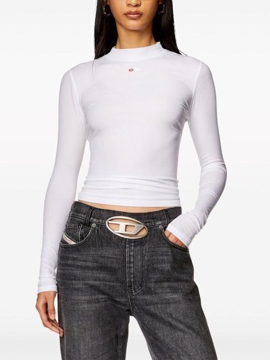 26FW 디젤 T 목키 Ls 마이크로디브 모크넥 립드 티셔츠 A10399 0BLAN100 Bianco - DIESEL