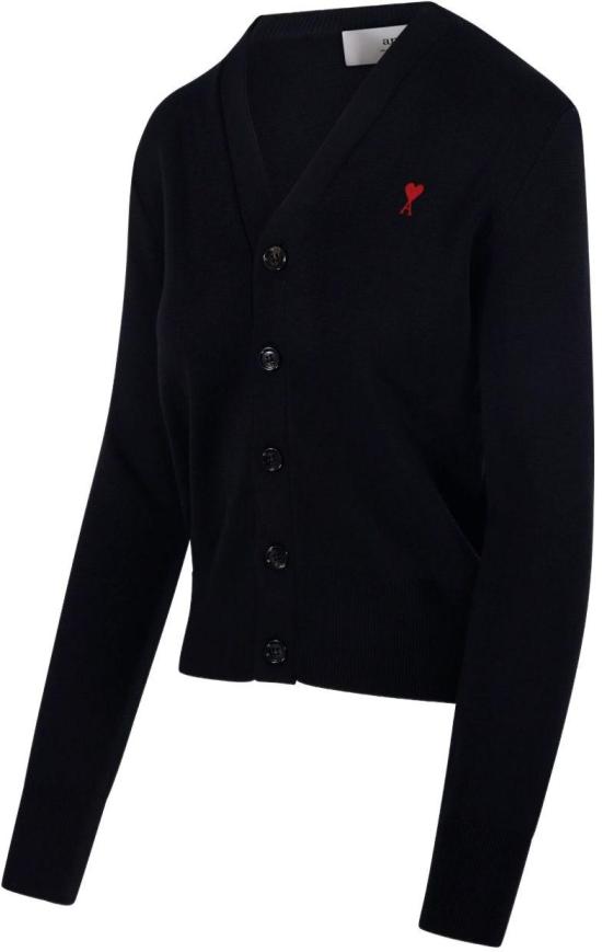 26SS 아미 ADC 스몰 하트 로고 V넥 가디건 FKC374001009 BLACK - AMI