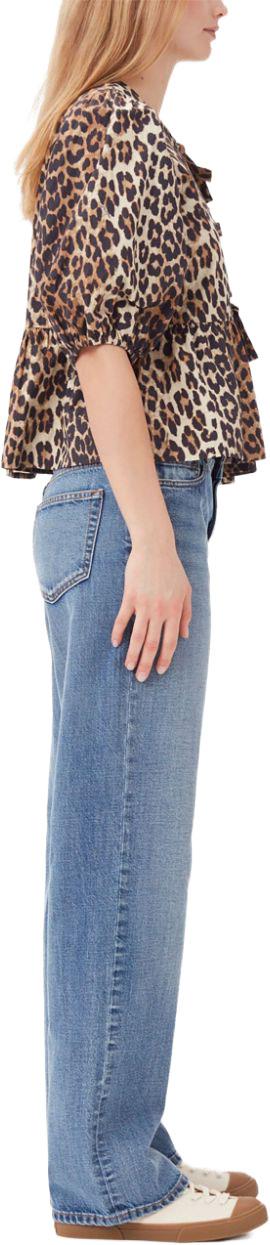 26SS 가니 레오파드 코튼 포플린 페플럼 타이 블라우스 F9116943 DIERENPRINT - GANNI