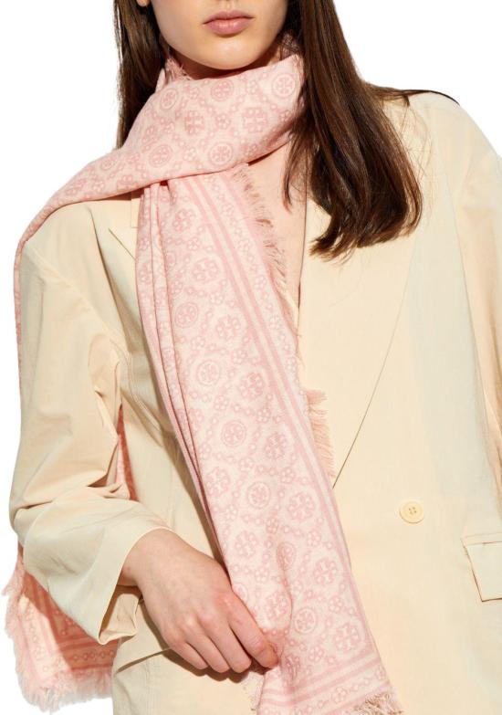 26FW 토리버치 T 모노그램 플로럴 오블롱 스카프 181355650 PINK - TORY BURCH