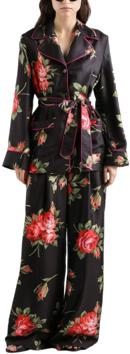 26SS 돌체앤가바나 로즈 프린트 실크 하보타이 파자마 셔츠 F5Q03TIS11GHN5ZN BLACK - DOLCE & GABBANA