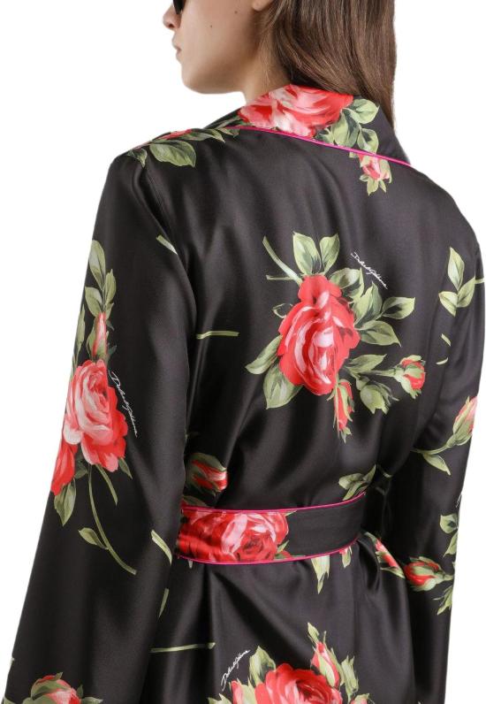 26SS 돌체앤가바나 로즈 프린트 실크 하보타이 파자마 셔츠 F5Q03TIS11GHN5ZN BLACK - DOLCE & GABBANA