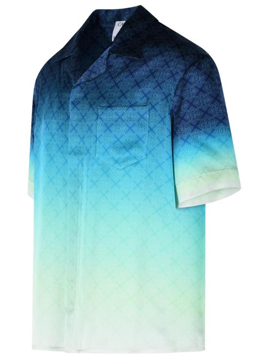 26FW 카사블랑카 반팔 셔츠 M PF26 SH 003 02SILK SATIN CIRCUIT MONOGRAM BLUE Blue - CASABLANCA