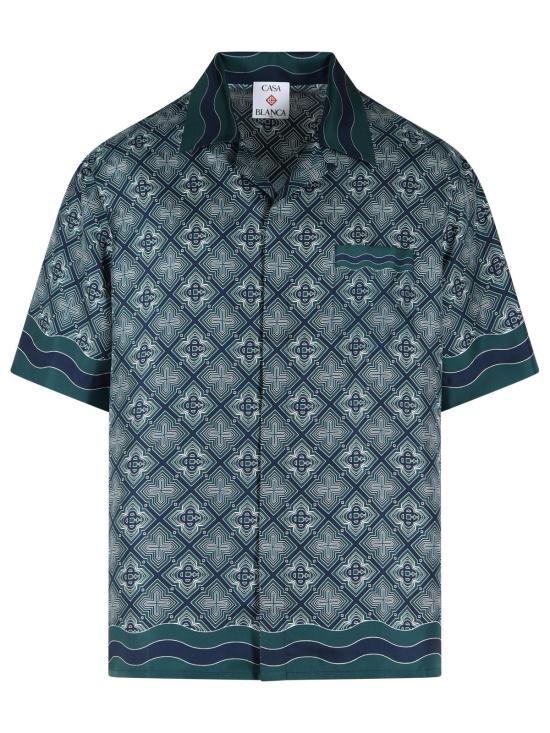 26FW 카사블랑카 반팔 셔츠 M PF26 SH 003 08SILK TWILL RADIATING MONOGRAM Green