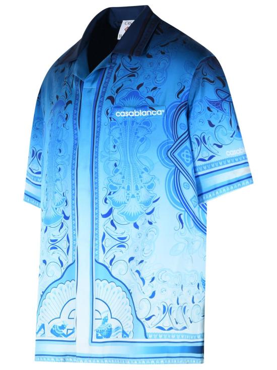 26FW 카사블랑카 반팔 셔츠 M PF26 SH 003 07SILK TWILL EGYPTION RUG Light Blue - CASABLANCA