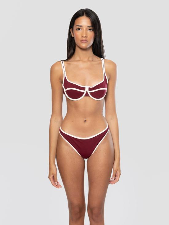 26SS 세인트바쓰 비키니 수영복 Balconcino con Profili a Contrasto Bordeaux/Bianco 의상을 입으세요.