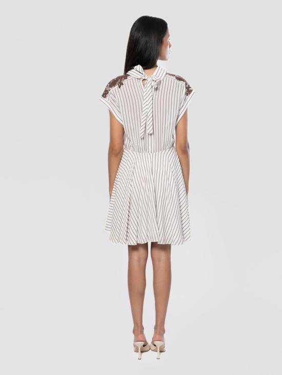 26SS 에르마노 피렌제 미디 원피스 Mussola a Righe con Ricami Moro의 아비토 미디 - ERMANNO FIRENZE