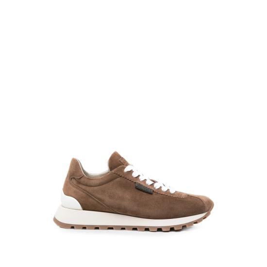 26FW 브루넬로 쿠치넬리 샤이니 탭 디테일 스웨이드 러닝 스니커즈 MZSFG2110 C9773 BROWN