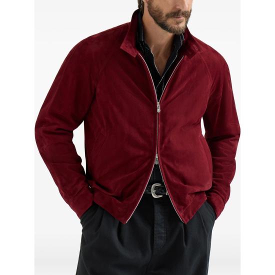 26SS 브루넬로 쿠치넬리 스탠드 칼라 스웨이드 블루종 MPCFN2065 C8524 RED - BRUNELLO CUCINELLI