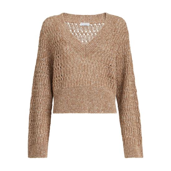 26SS 브루넬로 쿠치넬리 리넨 대즐링 브레이드 스웨터 MCO564702 C8585 NEUTRALS