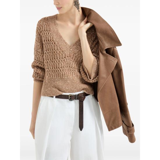 26SS 브루넬로 쿠치넬리 리넨 대즐링 브레이드 스웨터 MCO564702 C8585 NEUTRALS - BRUNELLO CUCINELLI