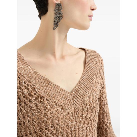 26SS 브루넬로 쿠치넬리 리넨 대즐링 브레이드 스웨터 MCO564702 C8585 NEUTRALS - BRUNELLO CUCINELLI