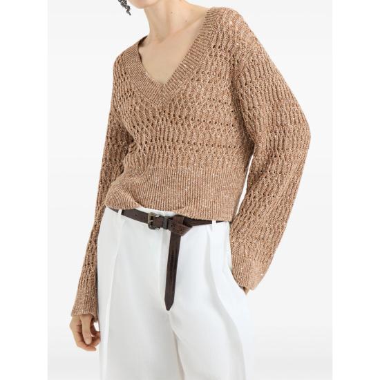 26SS 브루넬로 쿠치넬리 리넨 대즐링 브레이드 스웨터 MCO564702 C8585 NEUTRALS - BRUNELLO CUCINELLI