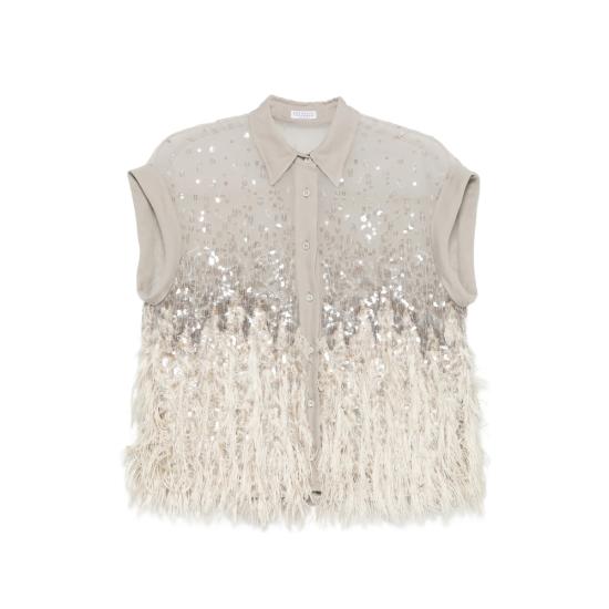 26SS 브루넬로 쿠치넬리 블라우스 MF940RK106 C4274 NEUTRALS GREY