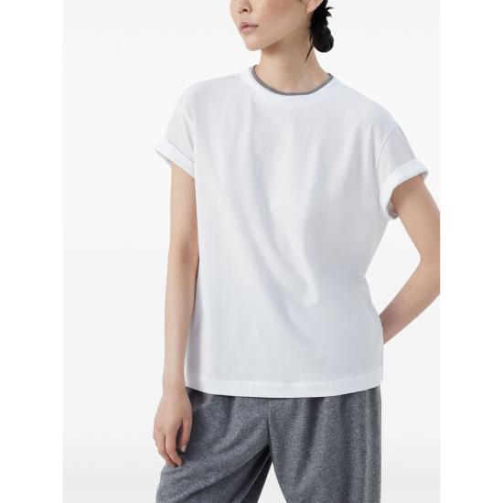 26FW 브루넬로 쿠치넬리 콘트라스트 트림 코튼 티셔츠 M0T18BD200 C159 WHITE - BRUNELLO CUCINELLI