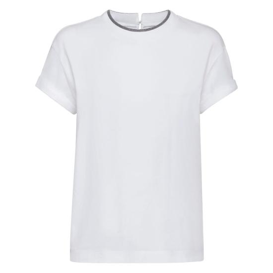 26FW 브루넬로 쿠치넬리 콘트라스트 트림 코튼 티셔츠 M0T18BD200 C159 WHITE