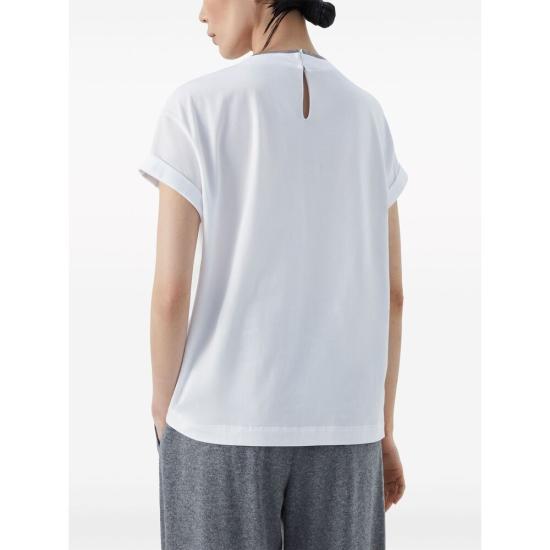 26FW 브루넬로 쿠치넬리 콘트라스트 트림 코튼 티셔츠 M0T18BD200 C159 WHITE - BRUNELLO CUCINELLI