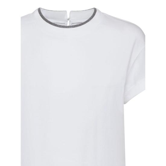 26FW 브루넬로 쿠치넬리 콘트라스트 트림 코튼 티셔츠 M0T18BD200 C159 WHITE - BRUNELLO CUCINELLI