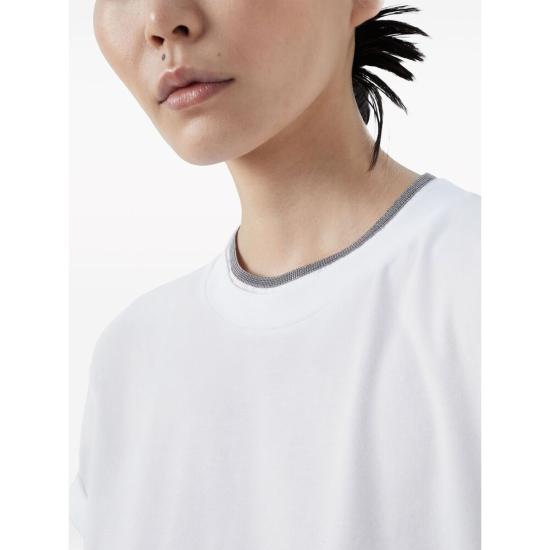26FW 브루넬로 쿠치넬리 콘트라스트 트림 코튼 티셔츠 M0T18BD200 C159 WHITE - BRUNELLO CUCINELLI