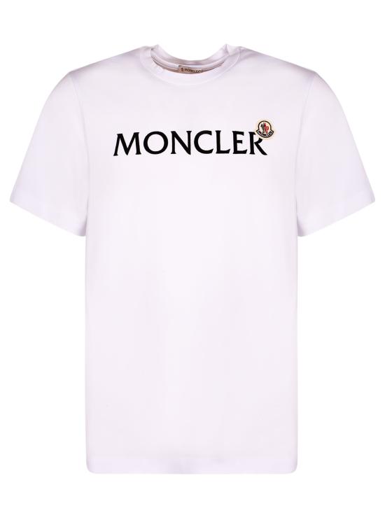 26SS 몽클레어 플록드 로고 코튼 티셔츠 8C00067 8390T 001 White