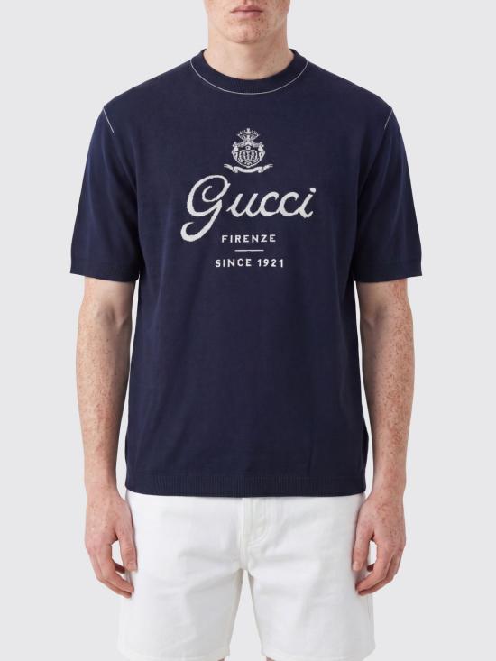 26SS 구찌 프린트 디테일 니트 실크 리넨 티셔츠 851828XKFC8 4041 White